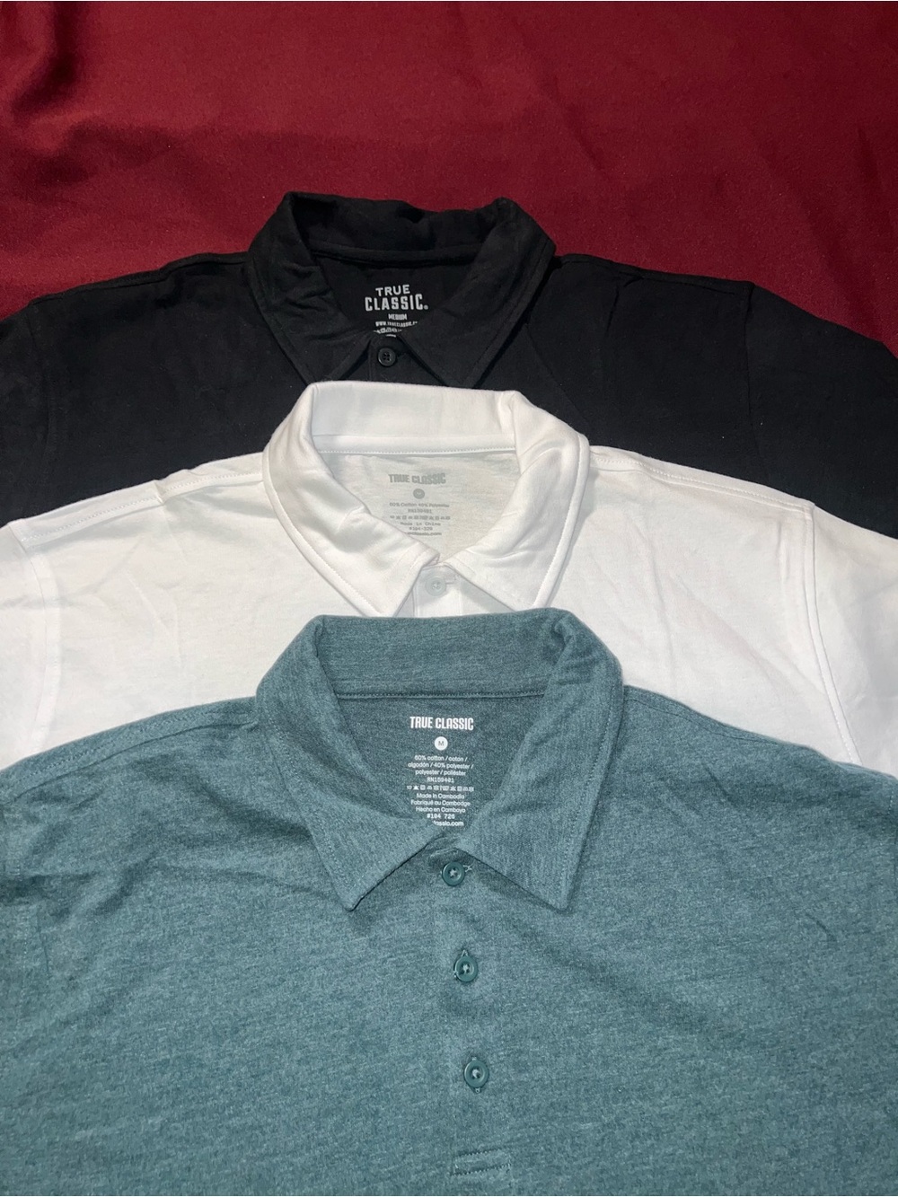 True Classic Polo Shirt - 3 pack Black, White, Teal size Medium